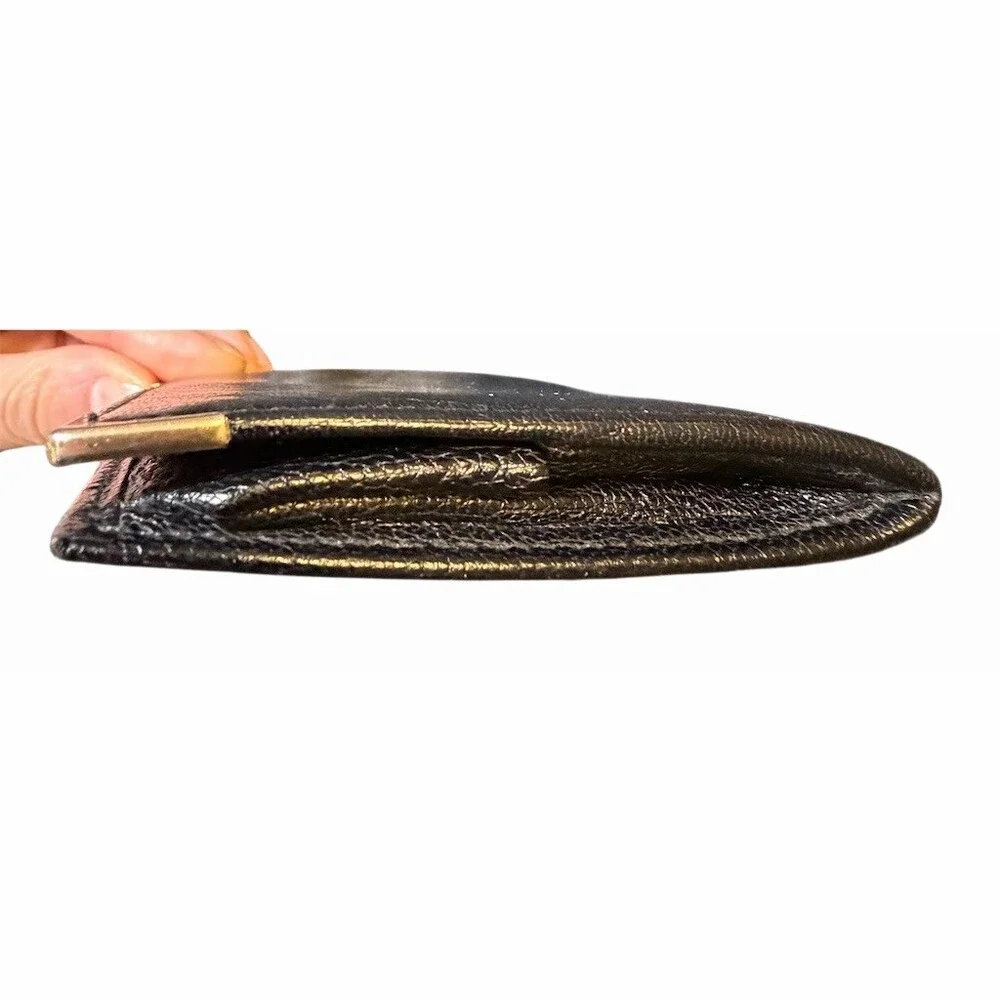 Le Tanneur Paris Vintage Coin Purse Compact Wallet Black Gold Corner Caps